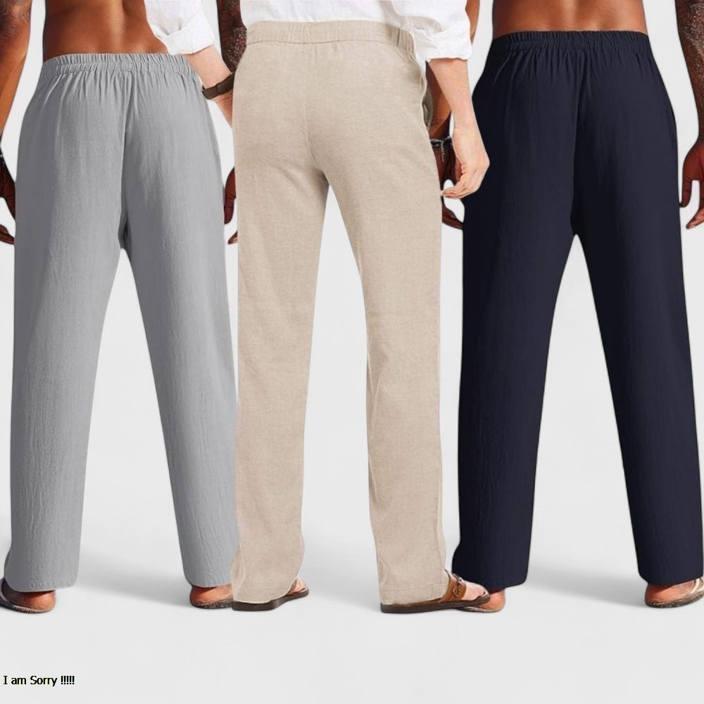 Combo of 3 Linen Loose Fit Men Pant Navy Blue-Light Beige and Gray-50442