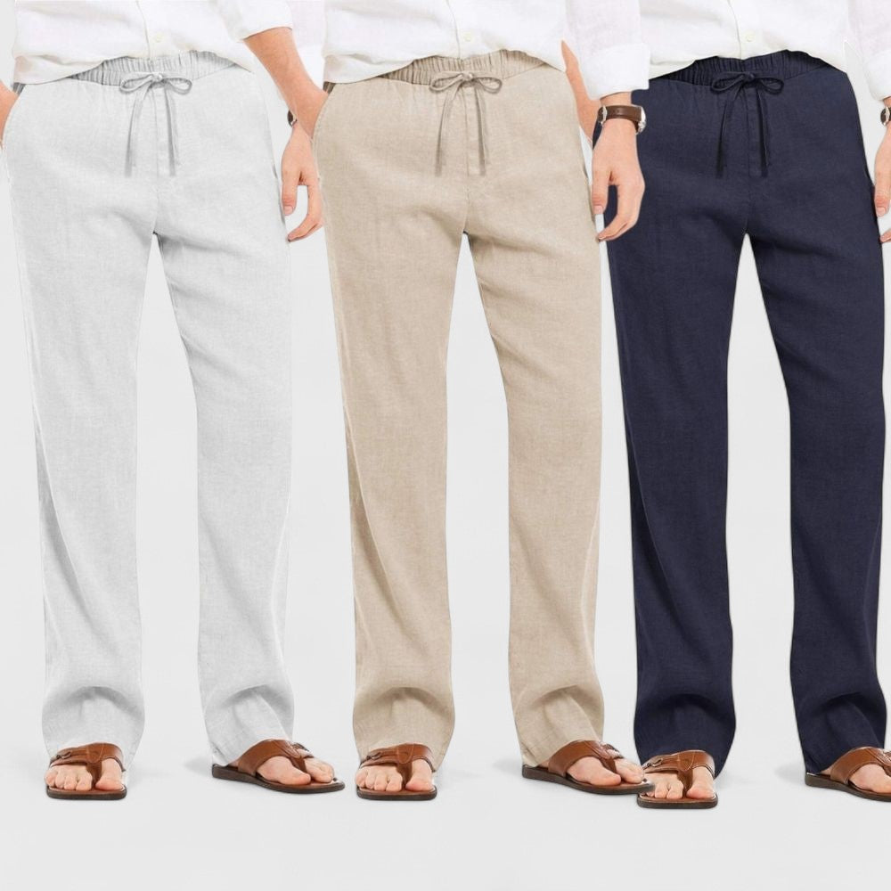 Combo of 3 Linen Loose Fit Men Pant Navy Blue-Light Beige and Light Gray-50368