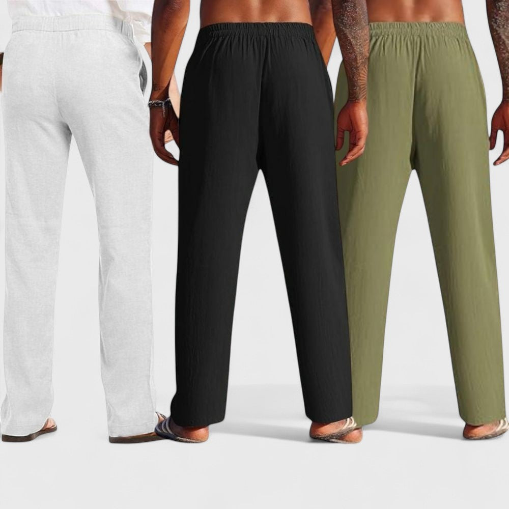 Combo of 3 Linen Loose Fit Men Pant Olive Green-Black and Light Gray-50347