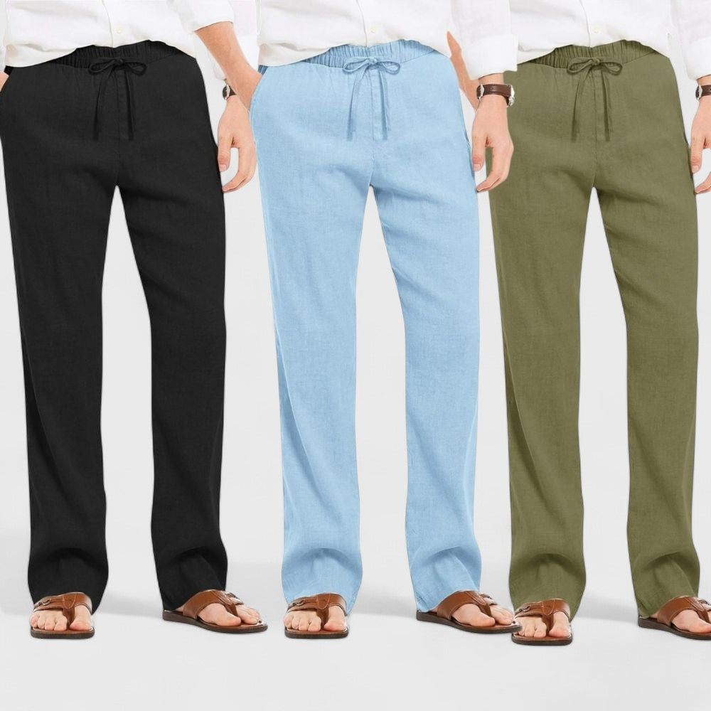 Combo of 3 Linen Loose Fit Men Pant Olive Green-Blue and Black-50382