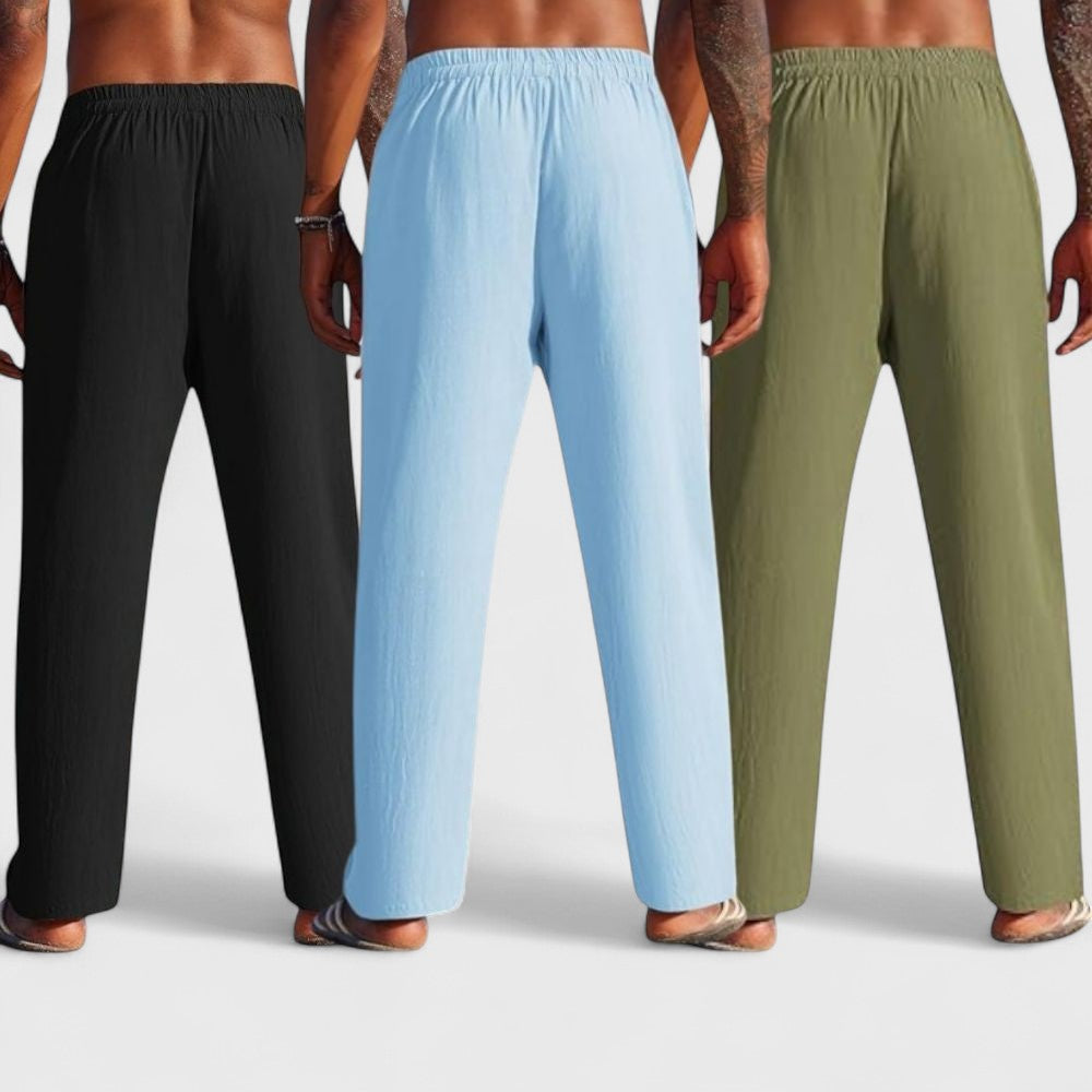 Combo of 3 Linen Loose Fit Men Pant Olive Green-Blue and Black-50382