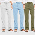 Combo of 3 Linen Loose Fit Men Pant Olive Green-Blue and Light Gray-50354