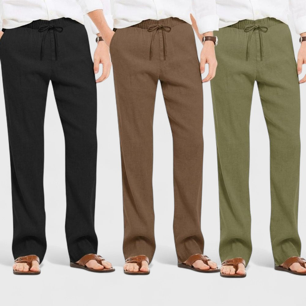 Combo of 3 Linen Loose Fit Men Pant Olive Green-Brown and Black-50388