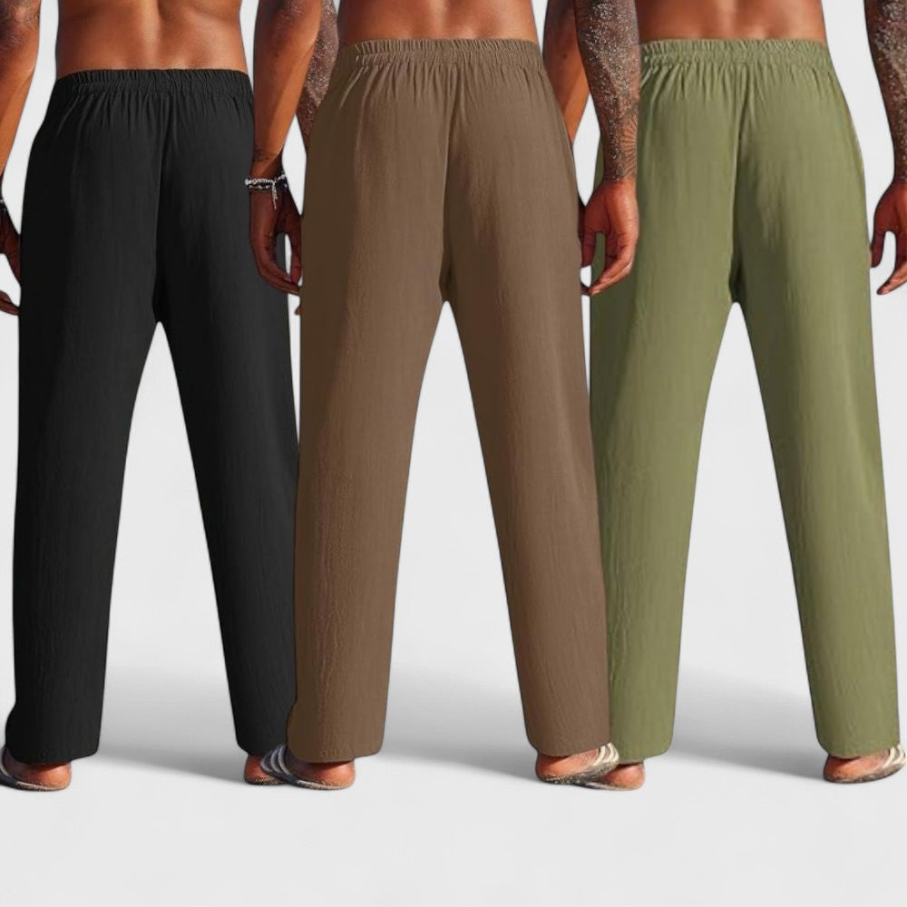 Combo of 3 Linen Loose Fit Men Pant Olive Green-Brown and Black-50388
