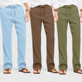 Combo of 3 Linen Loose Fit Men Pant Olive Green-Brown and Blue-50409