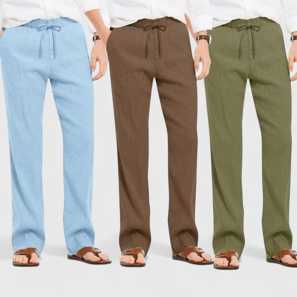 Combo of 3 Linen Loose Fit Men Pant Olive Green-Brown and Blue-50409