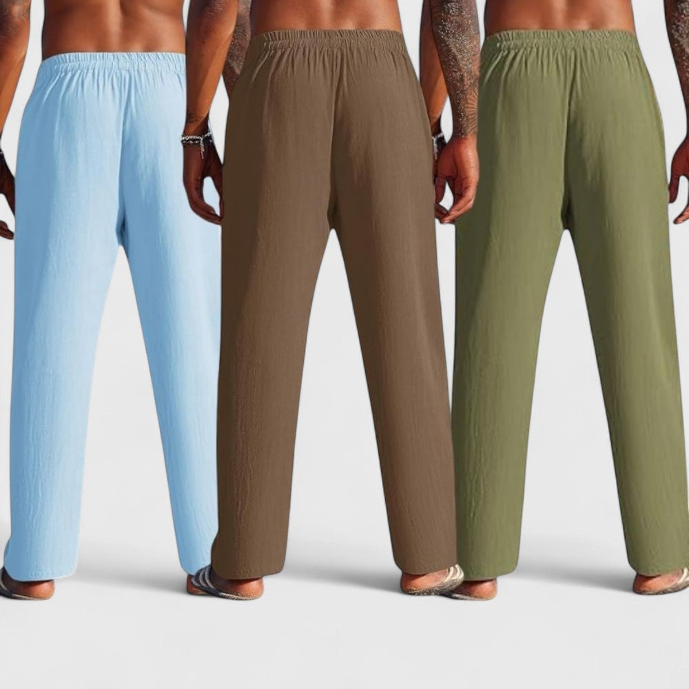 Combo of 3 Linen Loose Fit Men Pant Olive Green-Brown and Blue-50409