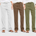 Combo of 3 Linen Loose Fit Men Pant Olive Green-Brown and Light Gray-50360