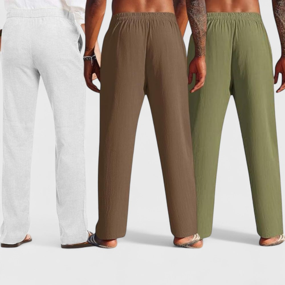 Combo of 3 Linen Loose Fit Men Pant Olive Green-Brown and Light Gray-50360