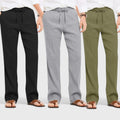 Combo of 3 Linen Loose Fit Men Pant Olive Green-Gray and Black-50393