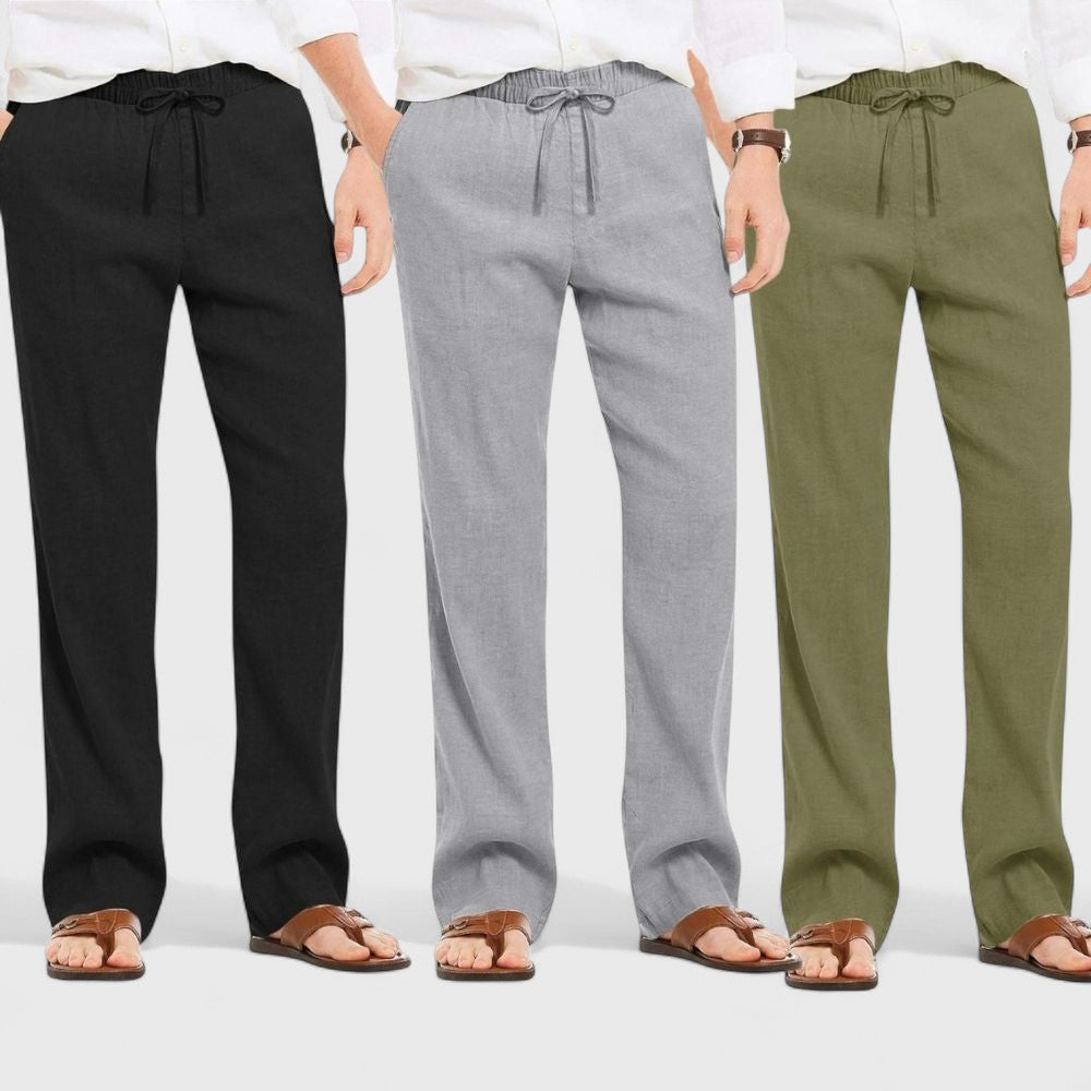 Combo of 3 Linen Loose Fit Men Pant Olive Green-Gray and Black-50393