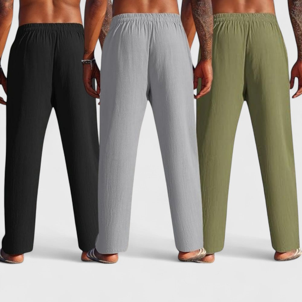 Combo of 3 Linen Loose Fit Men Pant Olive Green-Gray and Black-50393
