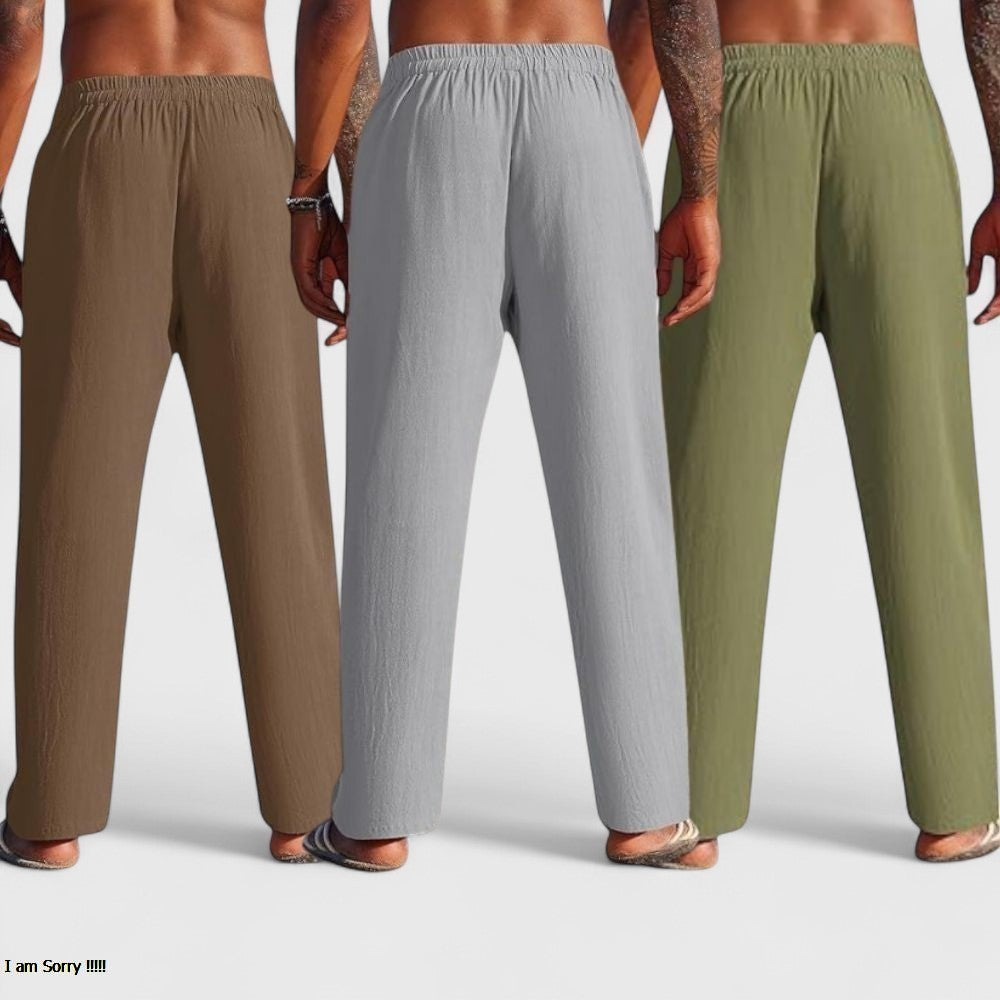 Combo of 3 Linen Loose Fit Men Pant Olive Green-Gray and Brown-50429