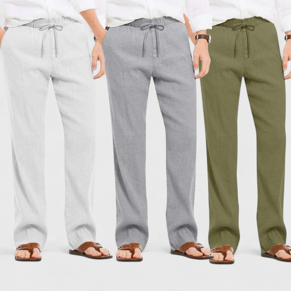Combo of 3 Linen Loose Fit Men Pant Olive Green-Gray and Light Gray-50365