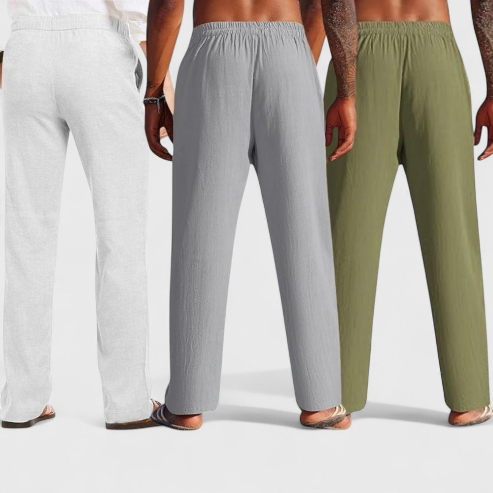 Combo of 3 Linen Loose Fit Men Pant Olive Green-Gray and Light Gray-50365