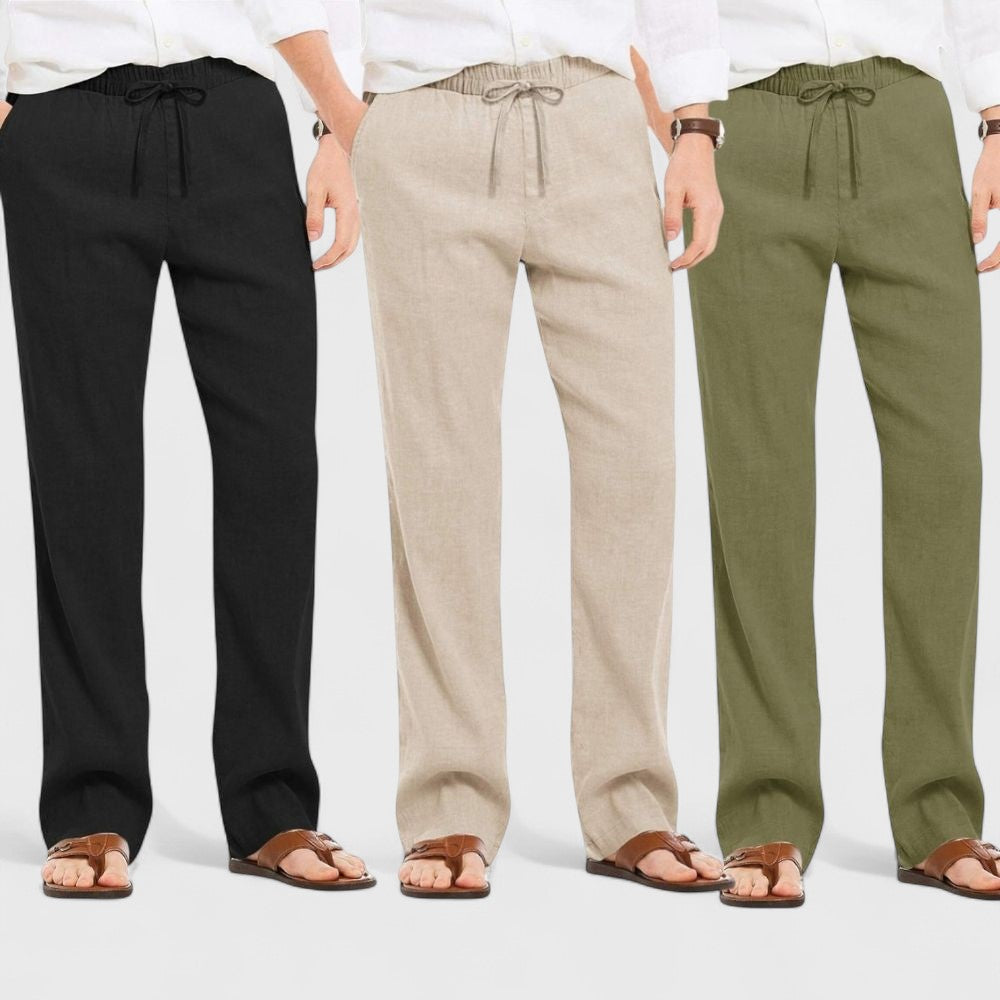 Combo of 3 Linen Loose Fit Men Pant Olive Green-Light Beige and Black-50397
