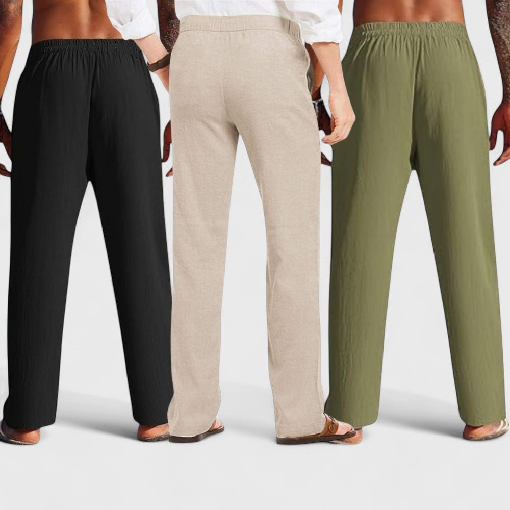 Combo of 3 Linen Loose Fit Men Pant Olive Green-Light Beige and Black-50397