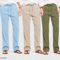 Combo of 3 Linen Loose Fit Men Pant Olive Green-Light Beige and Blue-50418