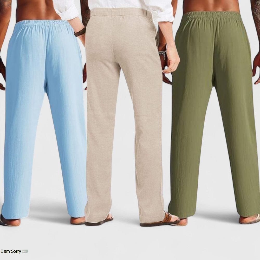 Combo of 3 Linen Loose Fit Men Pant Olive Green-Light Beige and Blue-50418