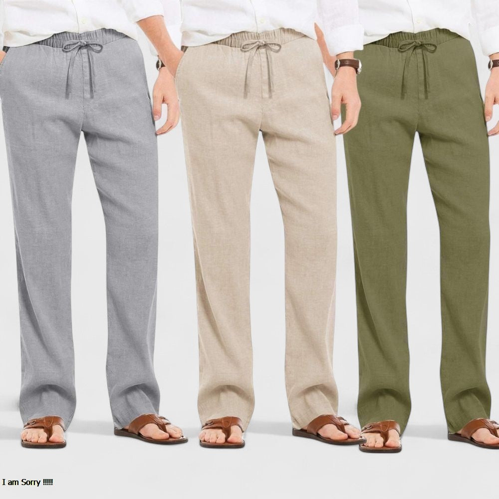 Combo of 3 Linen Loose Fit Men Pant Olive Green-Light Beige and Gray-50443