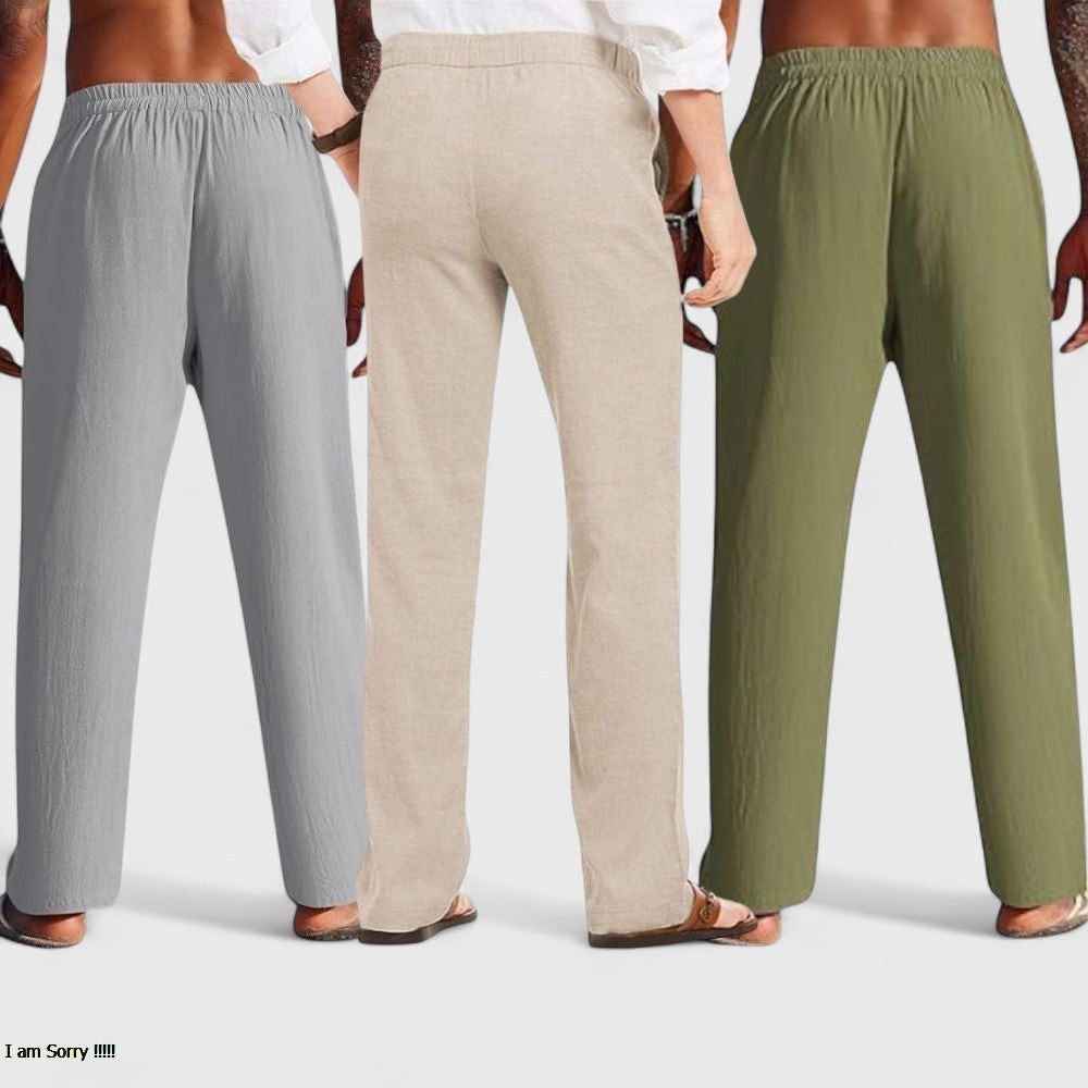 Combo of 3 Linen Loose Fit Men Pant Olive Green-Light Beige and Gray-50443