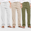 Combo of 3 Linen Loose Fit Men Pant Olive Green-Light Beige and Light Gray-50369