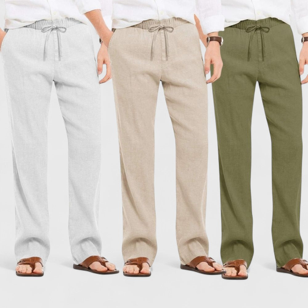 Combo of 3 Linen Loose Fit Men Pant Olive Green-Light Beige and Light Gray-50369