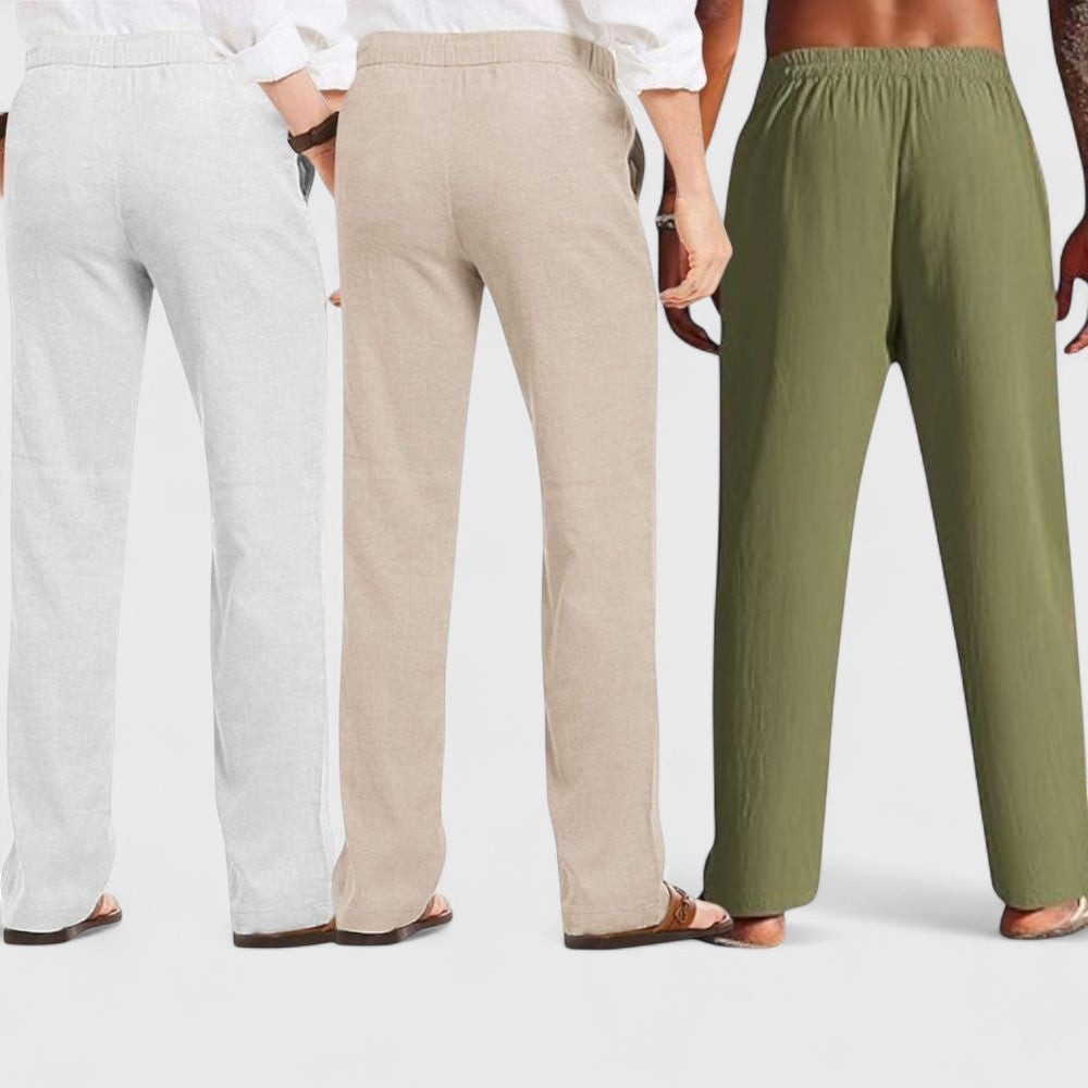 Combo of 3 Linen Loose Fit Men Pant Olive Green-Light Beige and Light Gray-50369