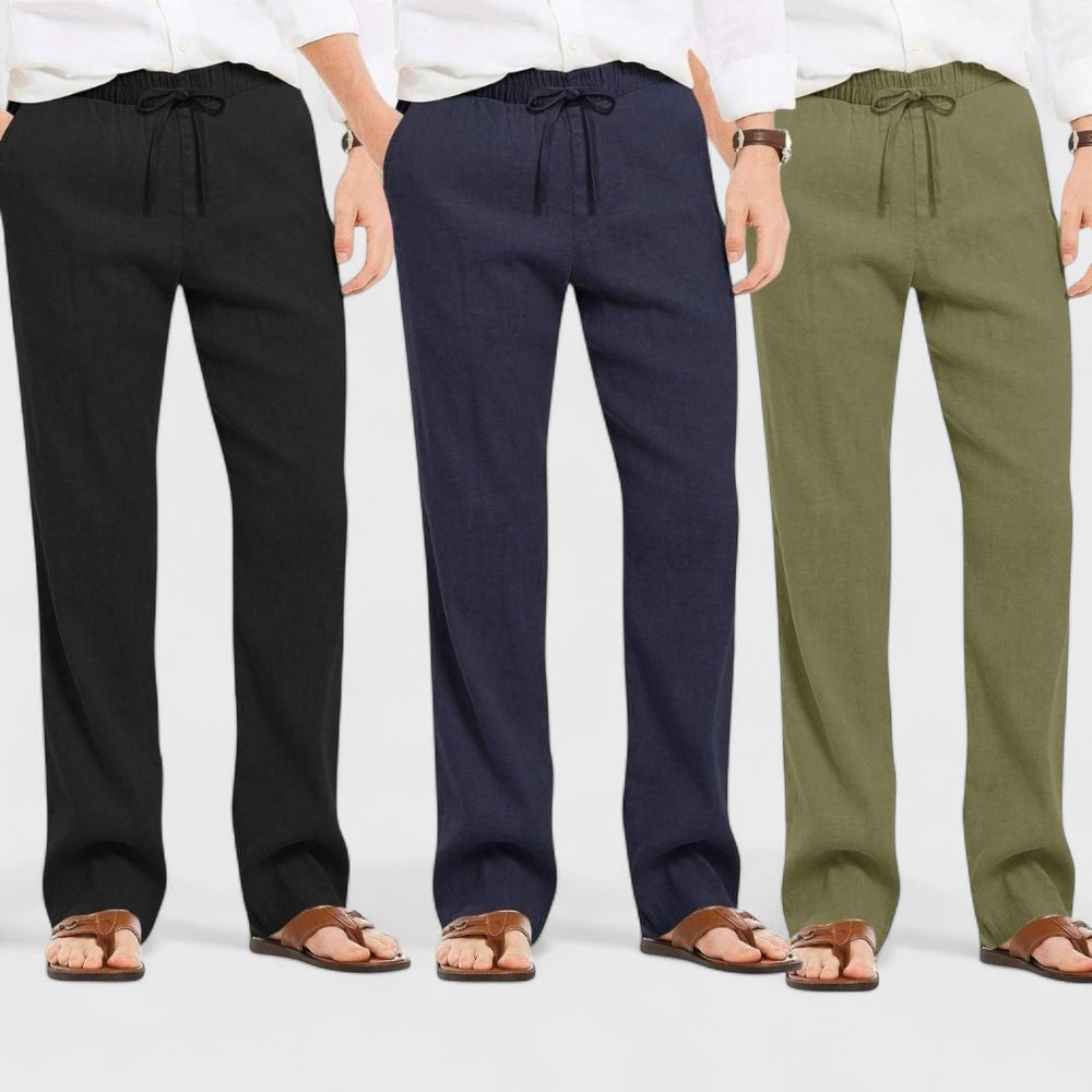 Combo of 3 Linen Loose Fit Men Pant Olive Green-Navy Blue and Black-50400