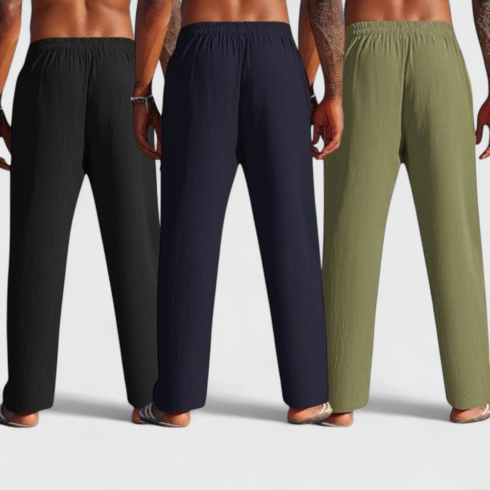 Combo of 3 Linen Loose Fit Men Pant Olive Green-Navy Blue and Black-50400
