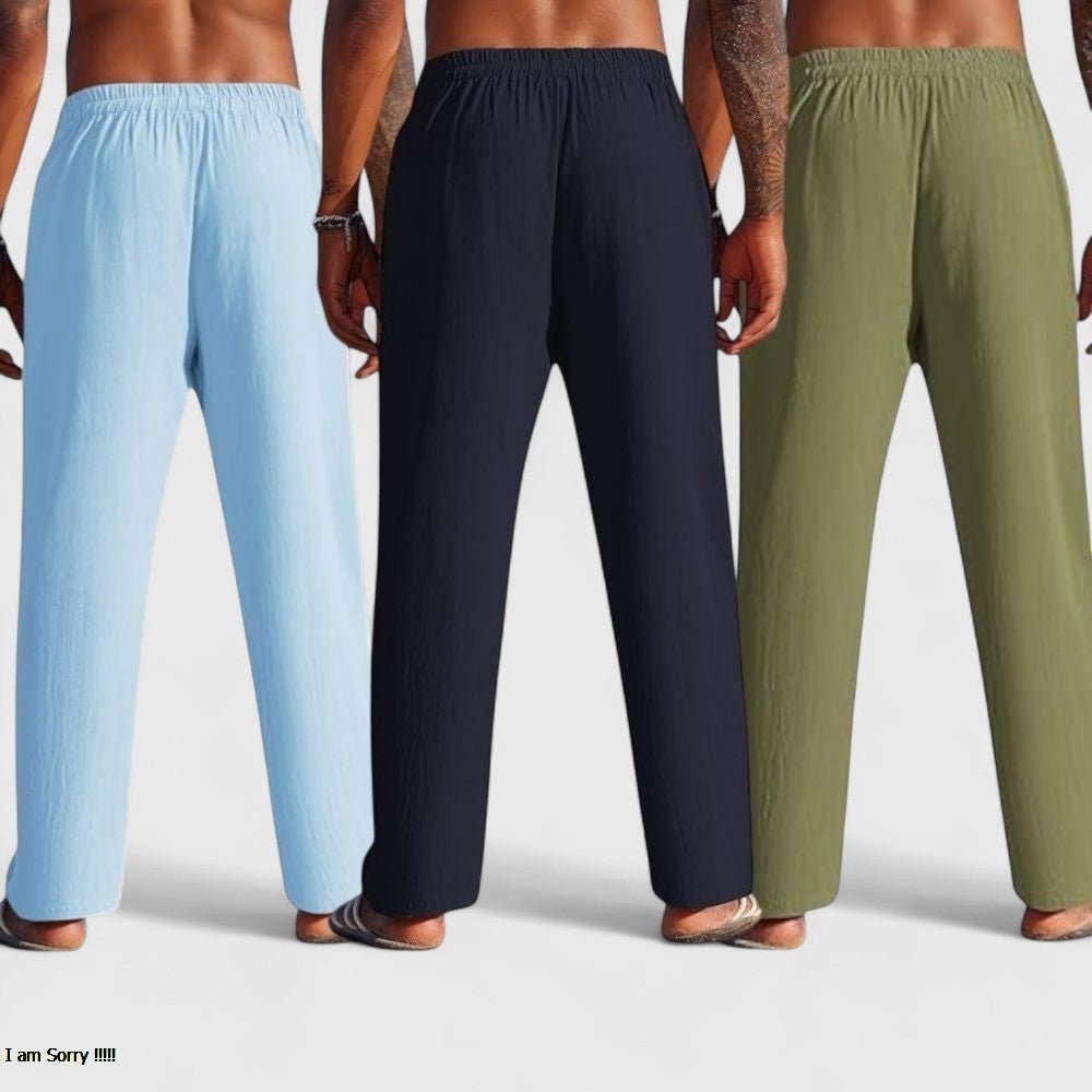 Combo of 3 Linen Loose Fit Men Pant Olive Green-Navy Blue and Blue-50421