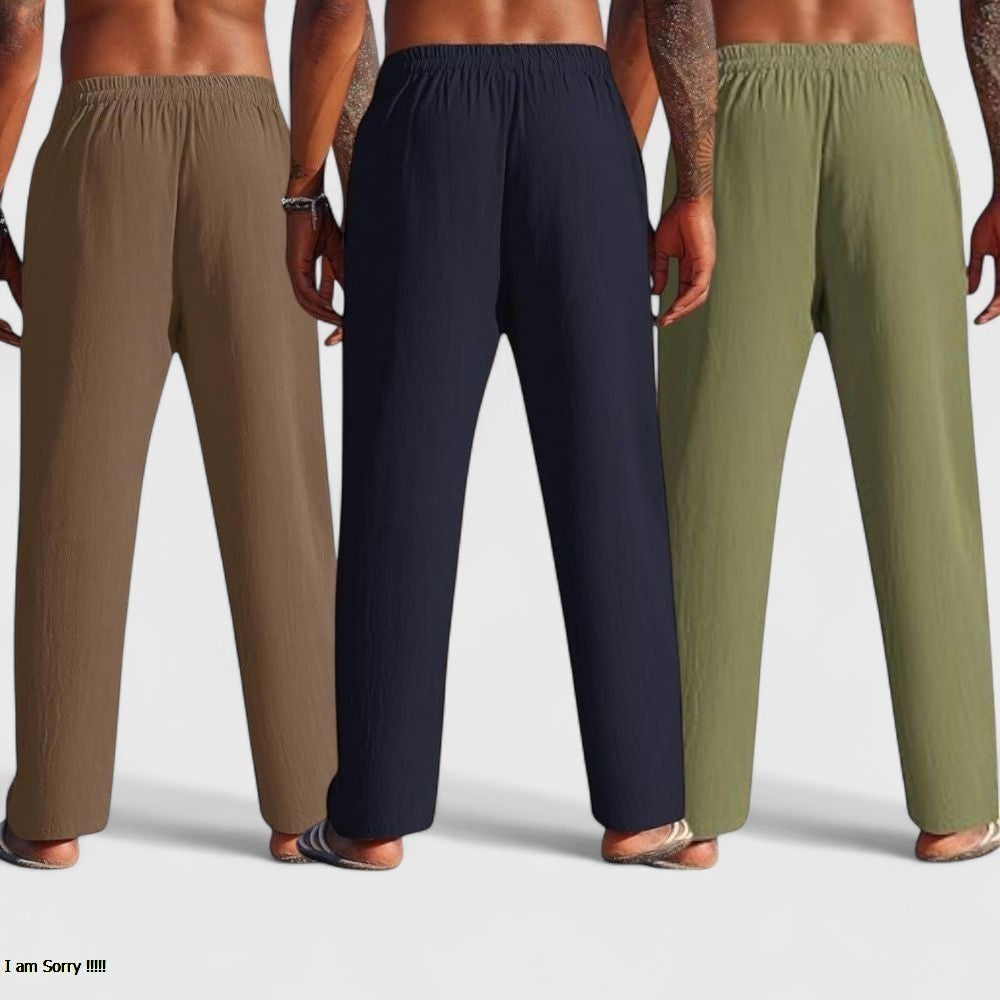 Combo of 3 Linen Loose Fit Men Pant Olive Green-Navy Blue and Brown-50436