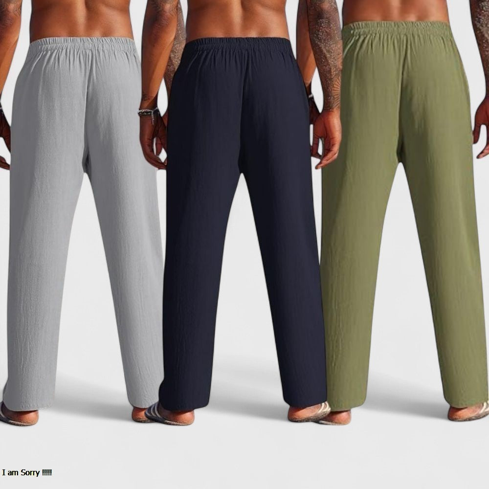 Combo of 3 Linen Loose Fit Men Pant Olive Green-Navy Blue and Gray-50446