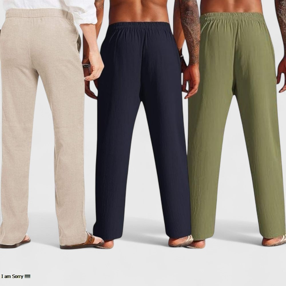 Combo of 3 Linen Loose Fit Men Pant Olive Green-Navy Blue and Light Beige-50452