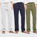 Combo of 3 Linen Loose Fit Men Pant Olive Green-Navy Blue and Light Gray-50372