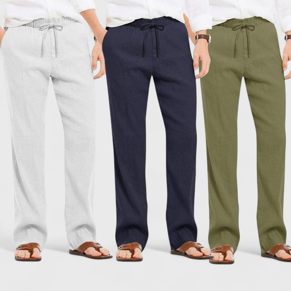 Combo of 3 Linen Loose Fit Men Pant Olive Green-Navy Blue and Light Gray-50372