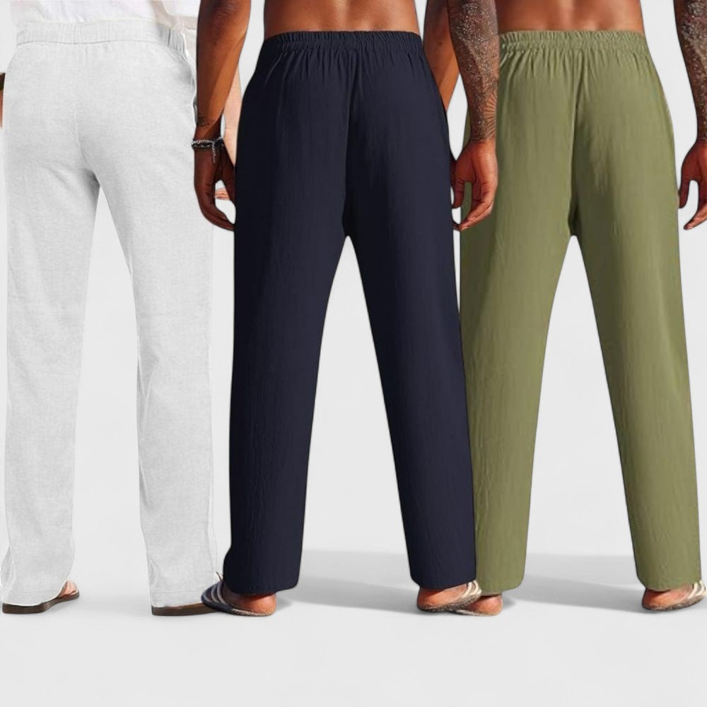 Combo of 3 Linen Loose Fit Men Pant Olive Green-Navy Blue and Light Gray-50372