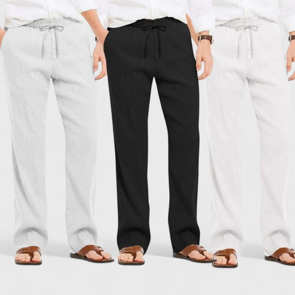 Combo of 3 Linen Loose Fit Men Pant White-Black and Light Gray-50349