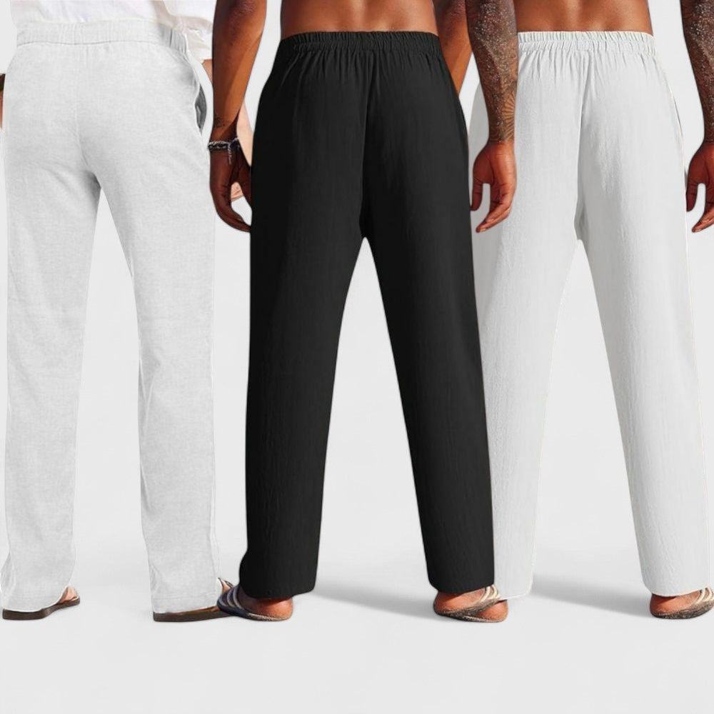 Combo of 3 Linen Loose Fit Men Pant White-Black and Light Gray-50349