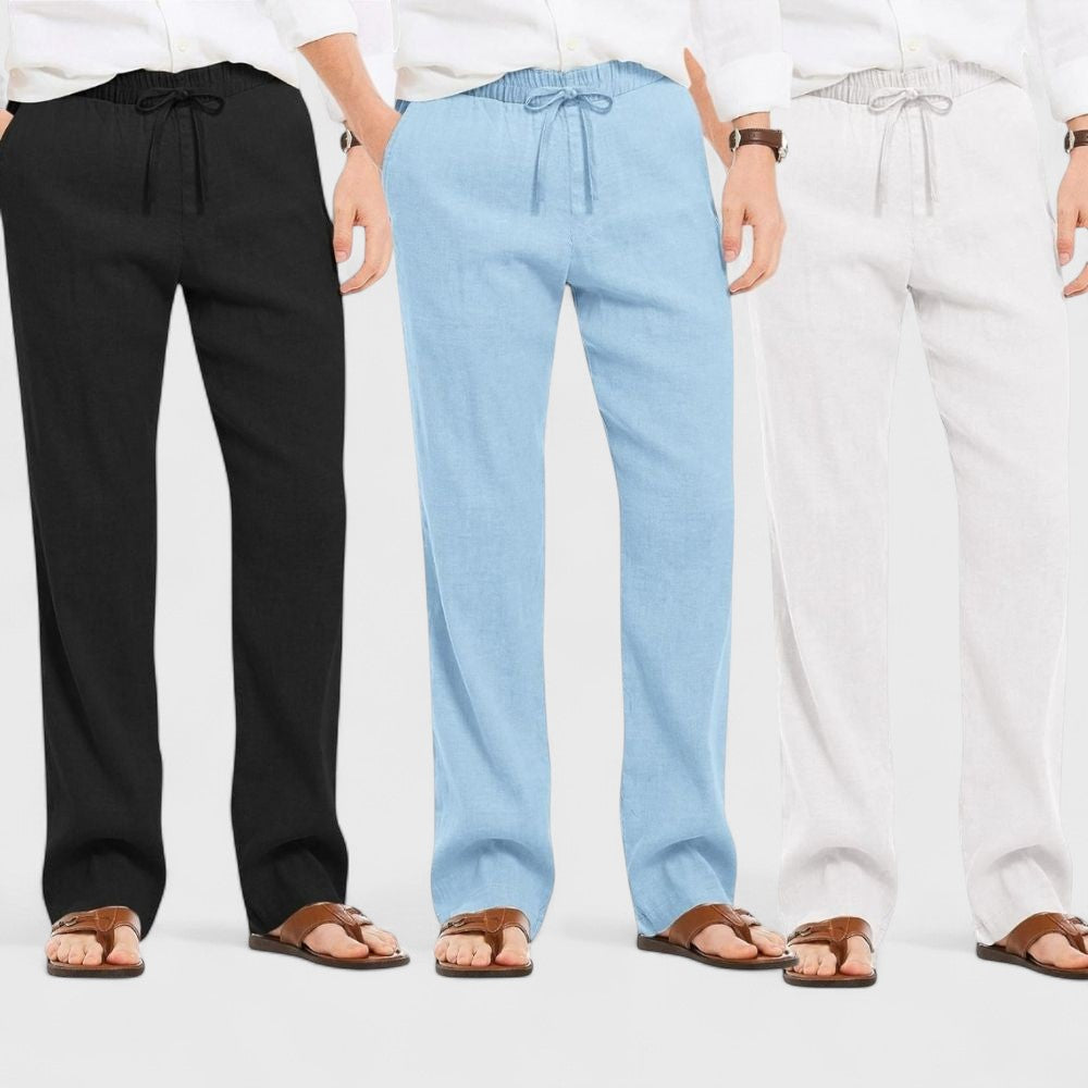 Combo of 3 Linen Loose Fit Men Pant White-Blue and Black-50384