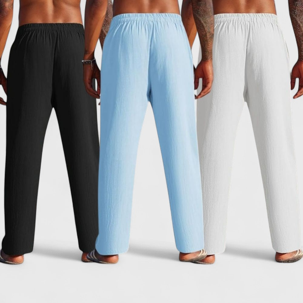 Combo of 3 Linen Loose Fit Men Pant White-Blue and Black-50384