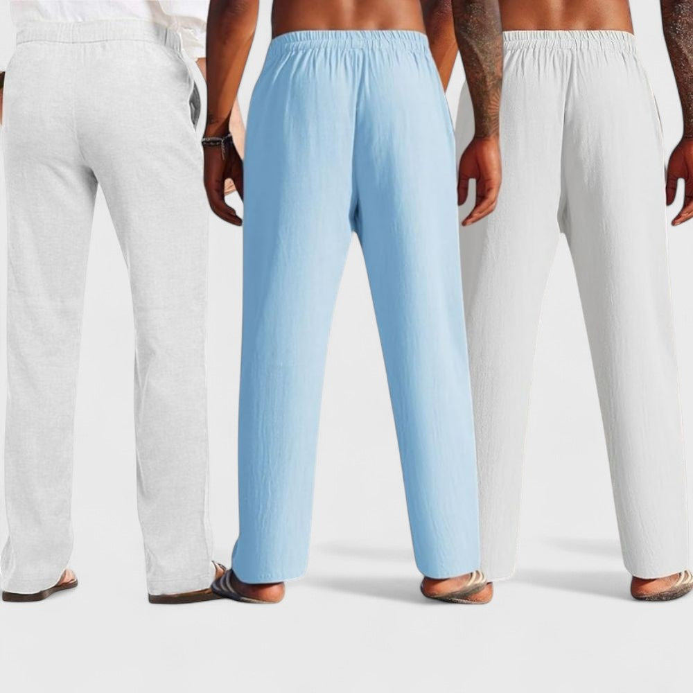 Combo of 3 Linen Loose Fit Men Pant White-Blue and Light Gray-50356