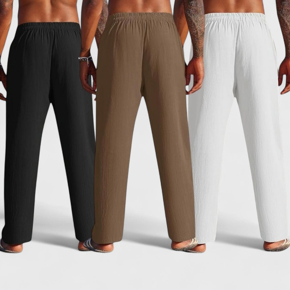 Combo of 3 Linen Loose Fit Men Pant White-Brown and Black-50390