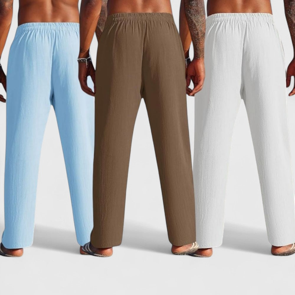 Combo of 3 Linen Loose Fit Men Pant White-Brown and Blue-50411