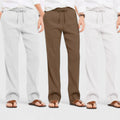 Combo of 3 Linen Loose Fit Men Pant White-Brown and Light Gray-50362