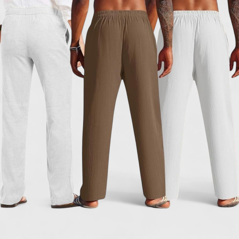 Combo of 3 Linen Loose Fit Men Pant White-Brown and Light Gray-50362
