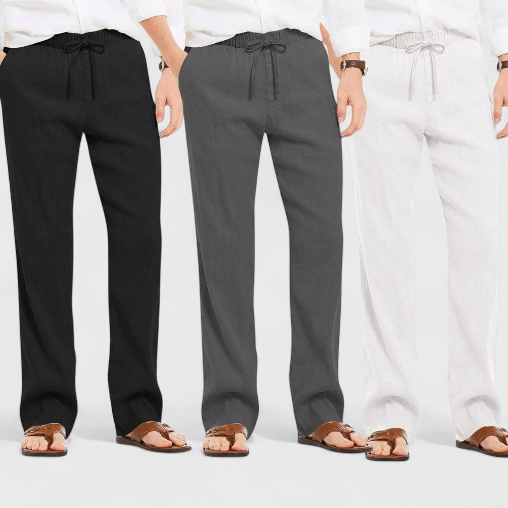 Combo of 3 Linen Loose Fit Men Pant White-Dark Gray and Black-50405