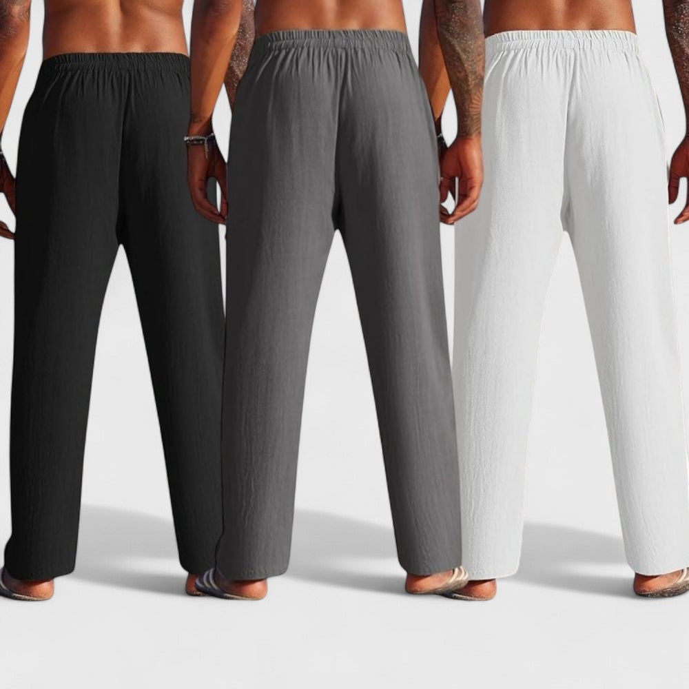 Combo of 3 Linen Loose Fit Men Pant White-Dark Gray and Black-50405