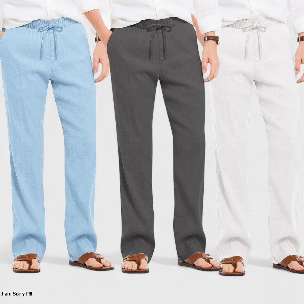 Combo of 3 Linen Loose Fit Men Pant White-Dark Gray and Blue-50426