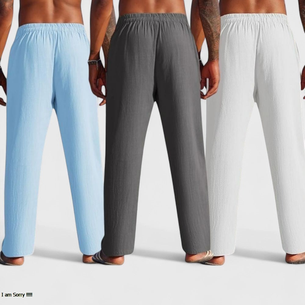 Combo of 3 Linen Loose Fit Men Pant White-Dark Gray and Blue-50426